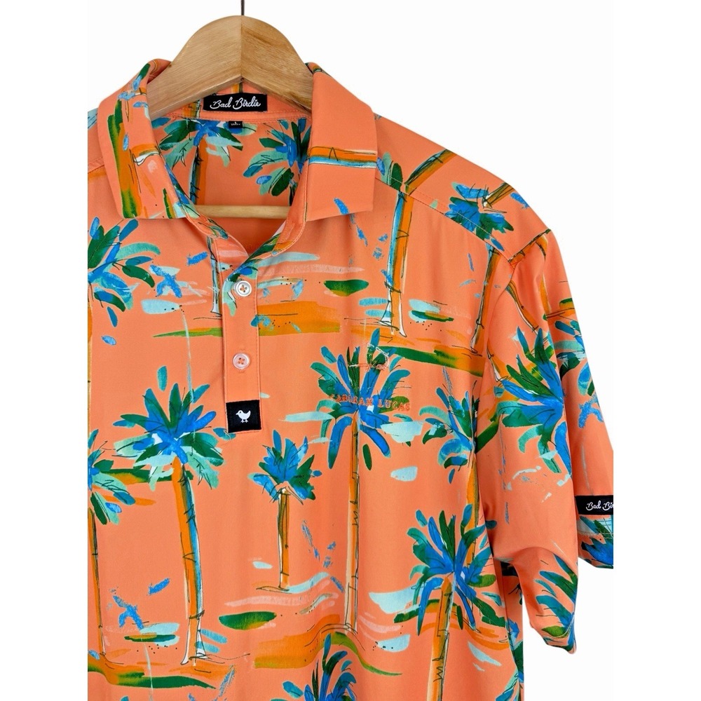 Bad Birdie Polo Shirt Men L Golf Cabo San Lucas Performance Floral Palms‎